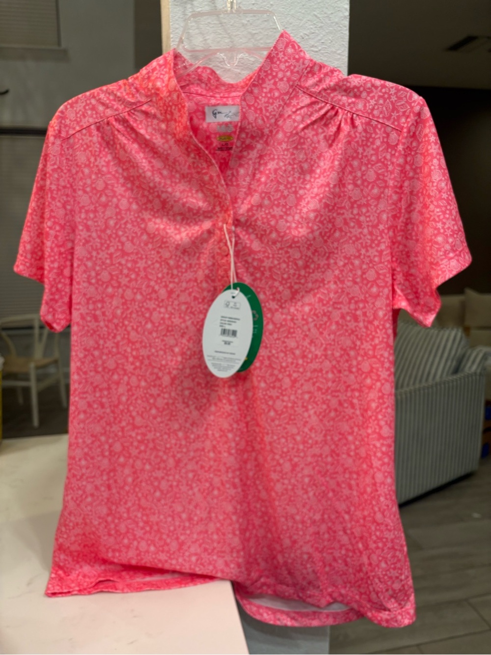 Greg Norman Collection Coral Pink Floral Short-Sleeve Button Down Top